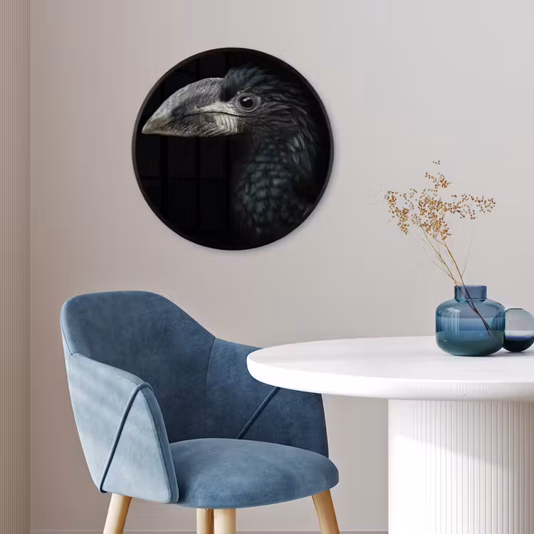Vogel - Portret - Neushoornvogel - Zwart - Dieren Fotolijst rond zonder passe partout klein -sfeer2