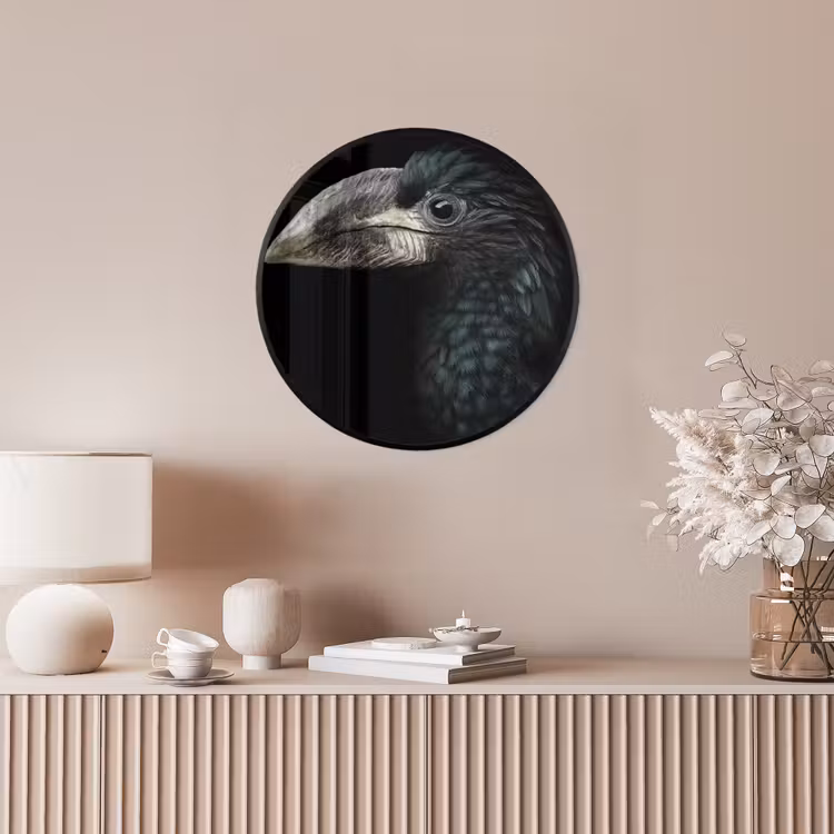 Vogel - Portret - Neushoornvogel - Zwart - Dieren Fotolijst rond zonder passe partout klein -sfeer3