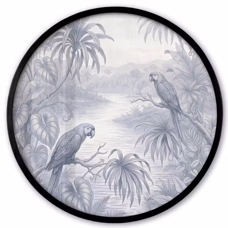 Vogel - Rivier - Tropisch - Illustratie - Blauw Fotolijst rond zonder passe partout klein -3d