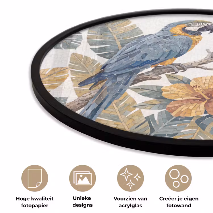 Vogel - Tak - Natuur - Mozaïek - Blauw Fotolijst rond zonder passe partout klein -closeup_NL