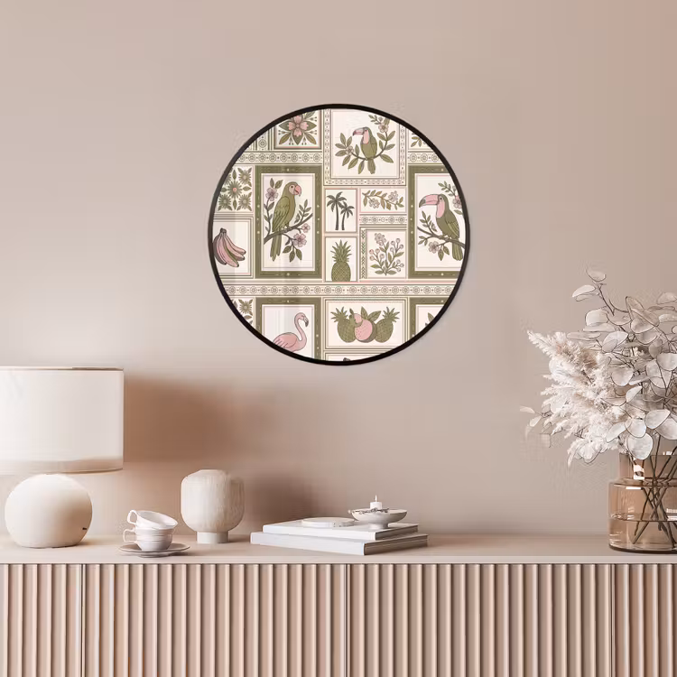 Vogel - Tropisch - Patroon - Decoratief - Groen Fotolijst rond zonder passe partout klein -sfeer3