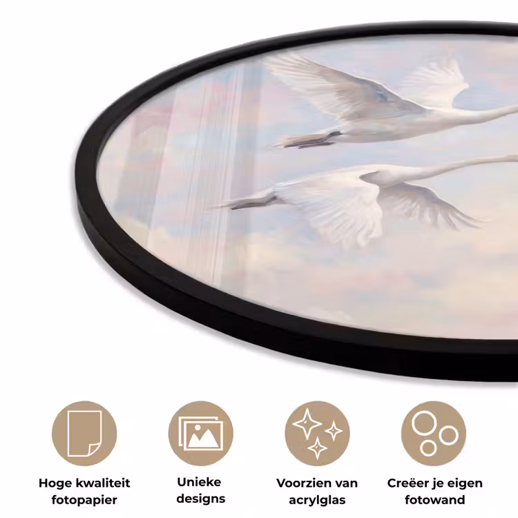 Vogel - Vliegend - Lucht - Modern - Pastel Fotolijst rond zonder passe partout klein -closeup_NL