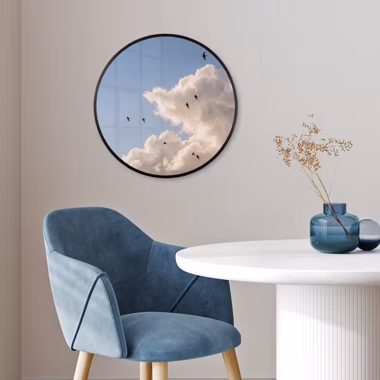 Vogel - Vlucht - Wolken - Natuur - Blauw Fotolijst rond zonder passe partout klein -sfeer2