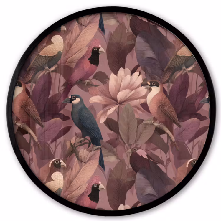 Vogels - Bladeren - Roze Fotolijst rond zonder passe partout klein 856 -3d