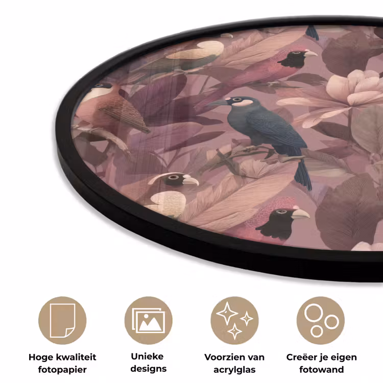 Vogels - Bladeren - Roze Fotolijst rond zonder passe partout klein 856 -closeup_NL