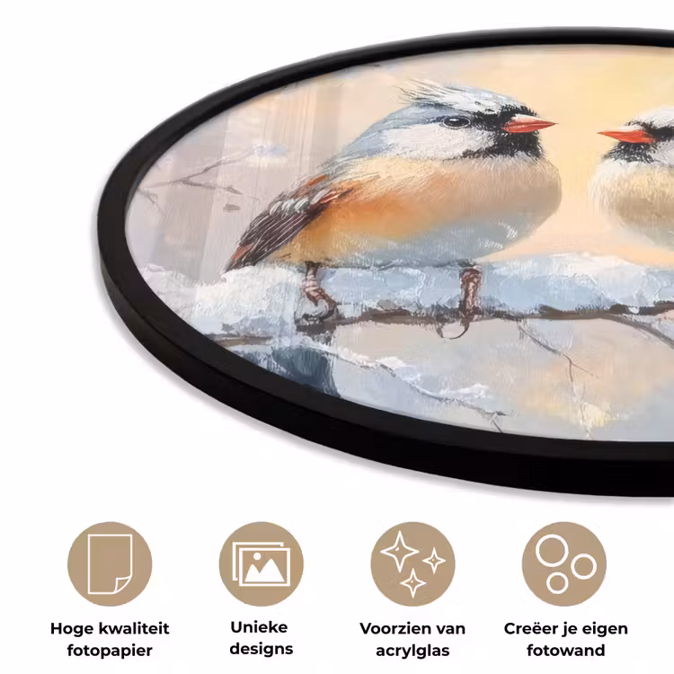 Vogels - Tak - Winter - Sneeuw Fotolijst rond zonder passe partout klein -closeup_NL