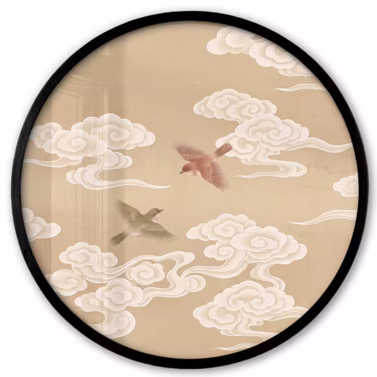 Vogels - Vliegen - Beige Fotolijst rond zonder passe partout klein -3d