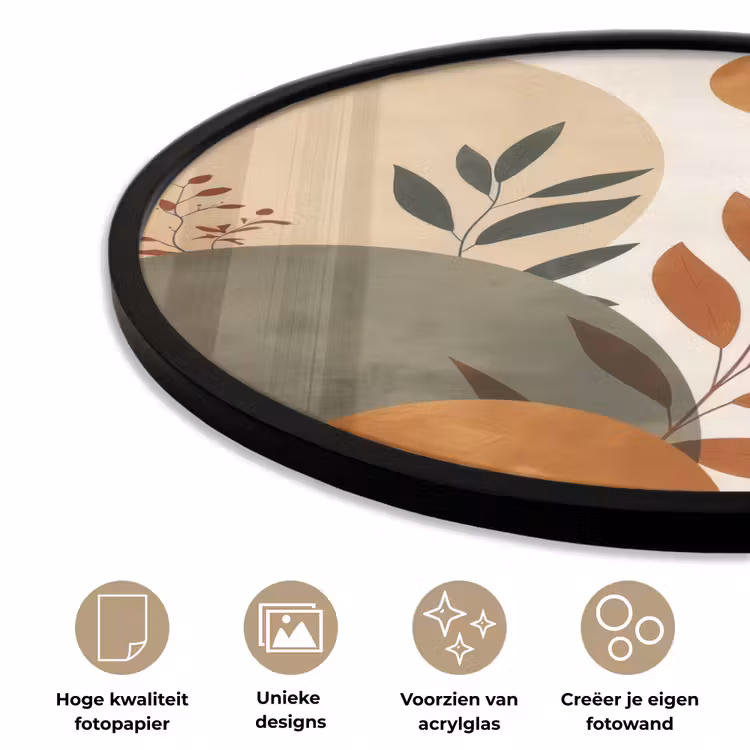 Vormen - Rond - Bladeren - Beige Fotolijst rond zonder passe partout klein -closeup_NL