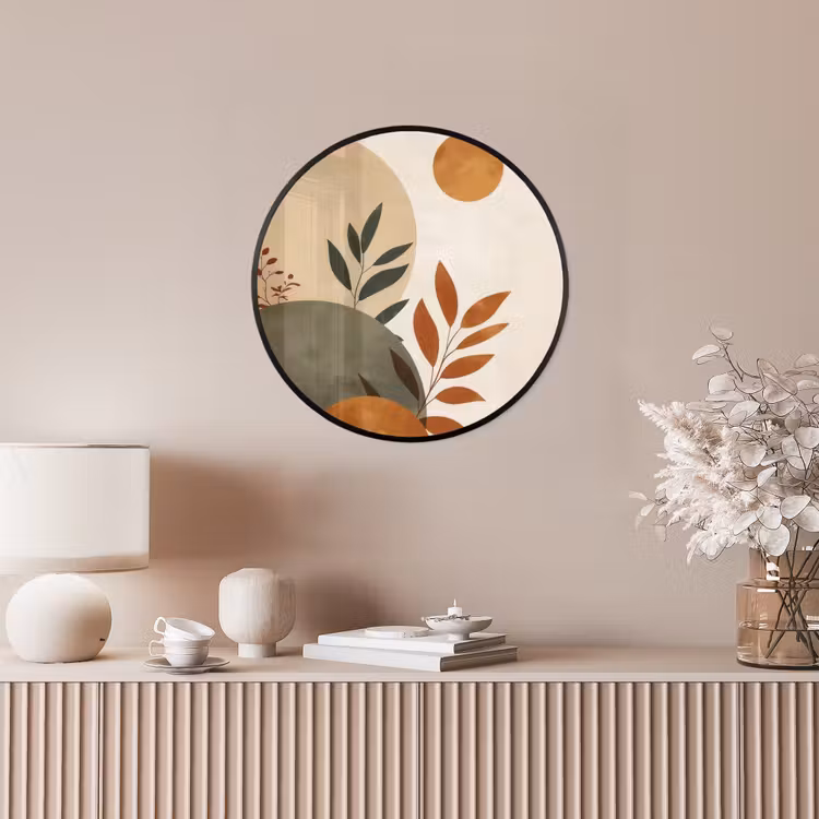 Vormen - Rond - Bladeren - Beige Fotolijst rond zonder passe partout klein -sfeer3