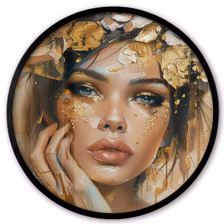Vrouw - Bloemen - Goud - Portret Fotolijst rond zonder passe partout klein -3d