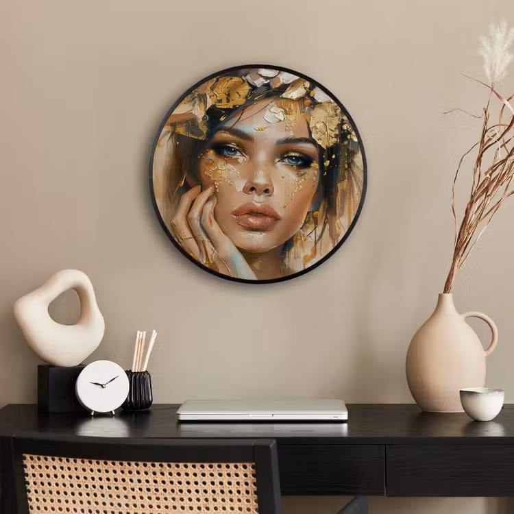Vrouw - Bloemen - Goud - Portret Fotolijst rond zonder passe partout klein -sfeer1