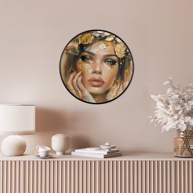 Vrouw - Bloemen - Goud - Portret Fotolijst rond zonder passe partout klein -sfeer3