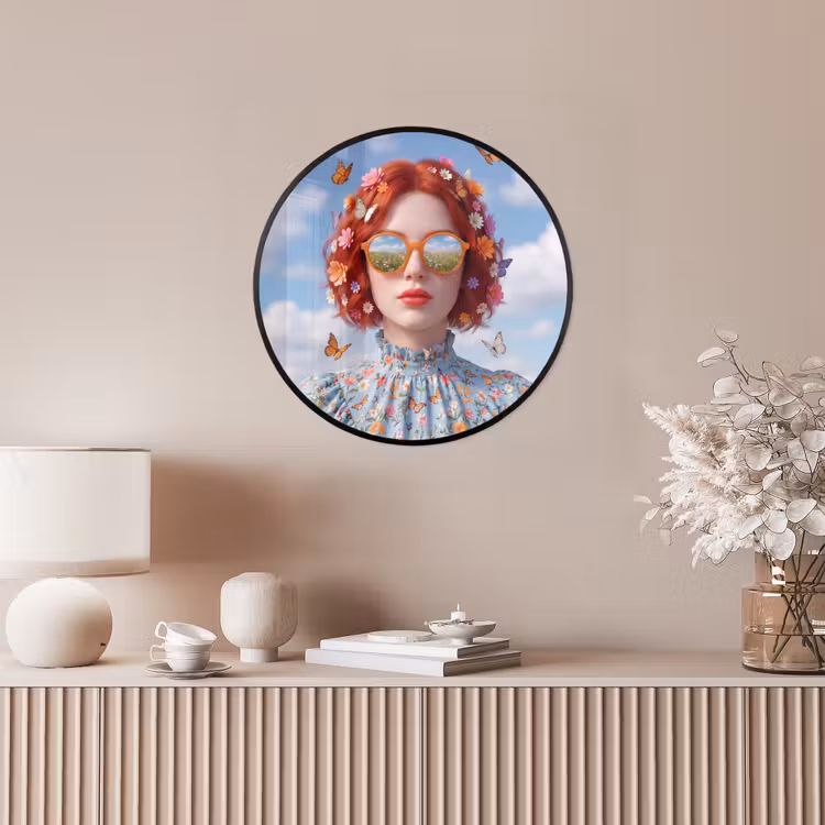 Vrouw - Bloemen - Zomer - Portret - Kleurrijk Fotolijst rond zonder passe partout klein -sfeer3