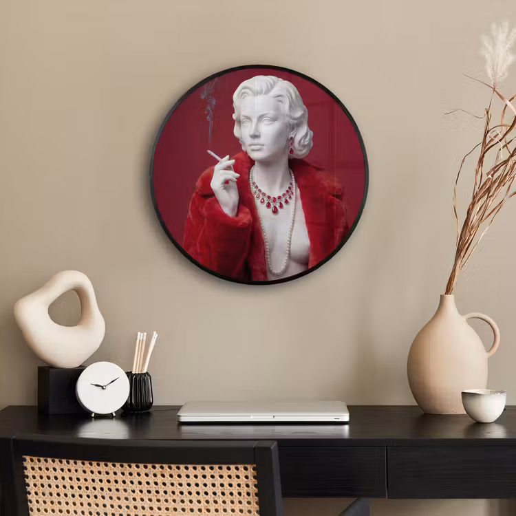 Vrouw - Bontjas - Mode - Klassiek - Rood Fotolijst rond zonder passe partout klein -sfeer1