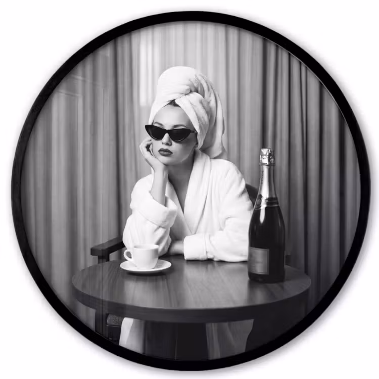 Vrouw - Bubbels - Zwart - Wit Fotolijst rond zonder passe partout klein -3d