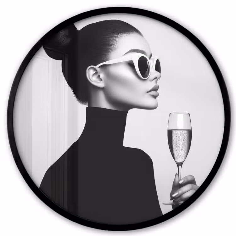 Vrouw - Champagne - Modern Fotolijst rond zonder passe partout klein -3d