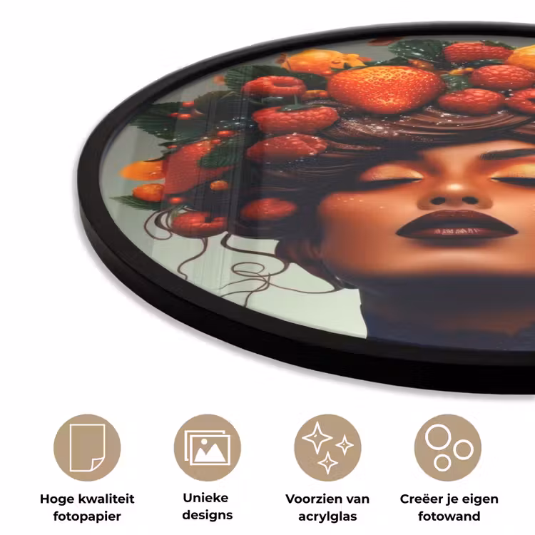Vrouw - Chocolade - Frambozen - Aardbeien - Koekjes Fotolijst rond zonder passe partout klein -closeup_NL