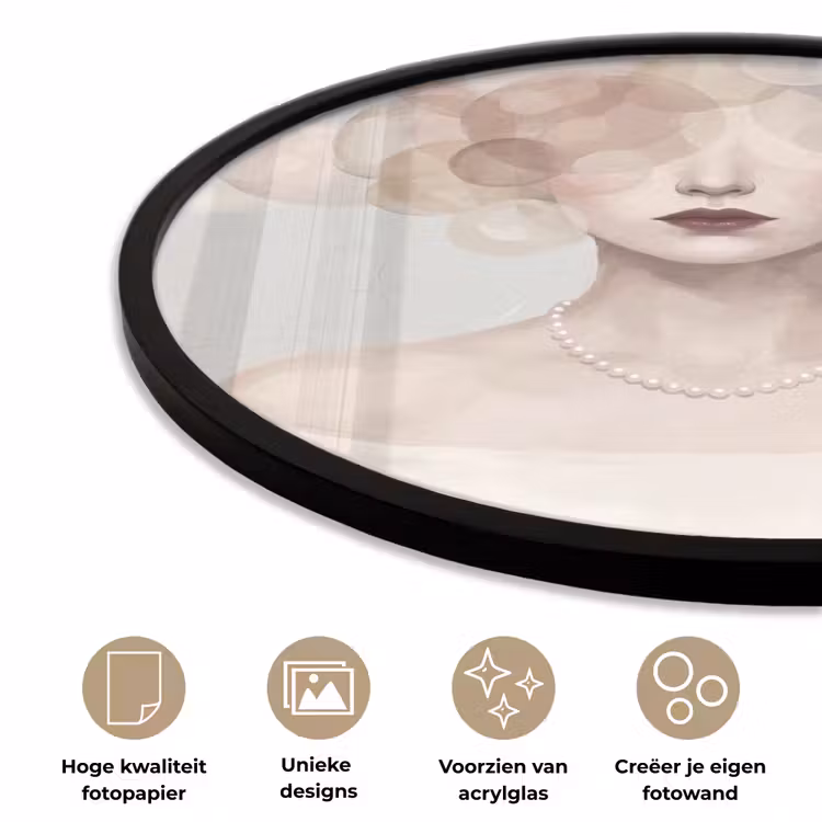 Vrouw - Cirkels - Beige Fotolijst rond zonder passe partout klein -closeup_NL