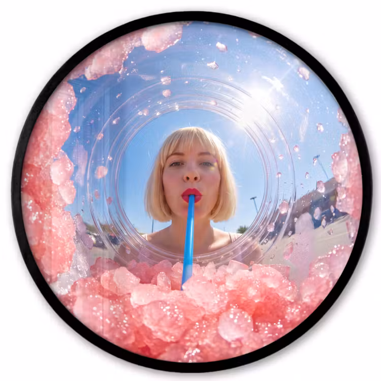 Vrouw - Drank - Zomer - Roze - Blauw Fotolijst rond zonder passe partout klein -3d