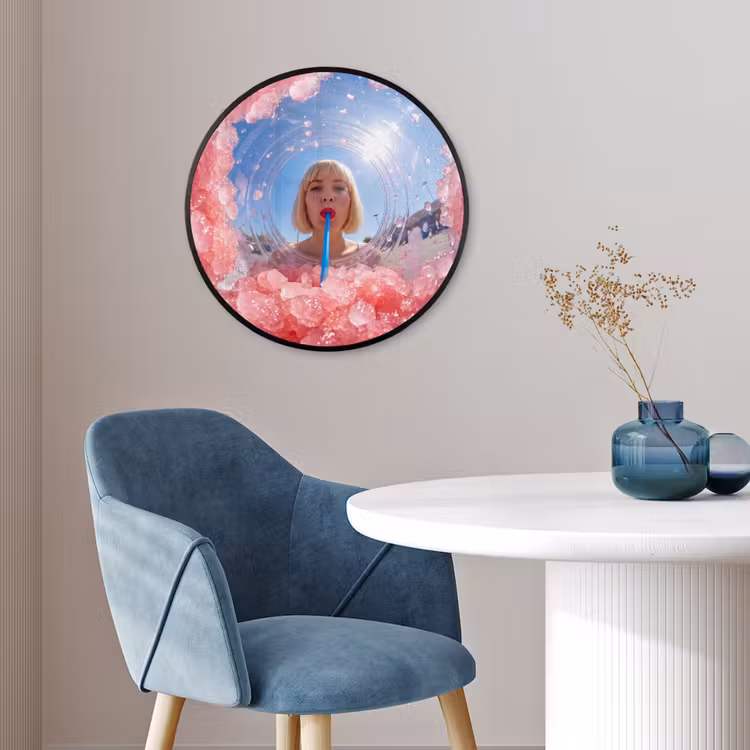 Vrouw - Drank - Zomer - Roze - Blauw Fotolijst rond zonder passe partout klein -sfeer2