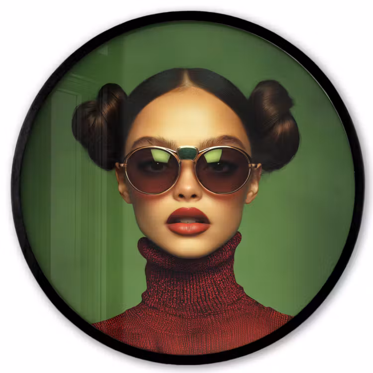 Vrouw - Groen - Bril - Aesthetic - Modern Fotolijst rond zonder passe partout klein -3d