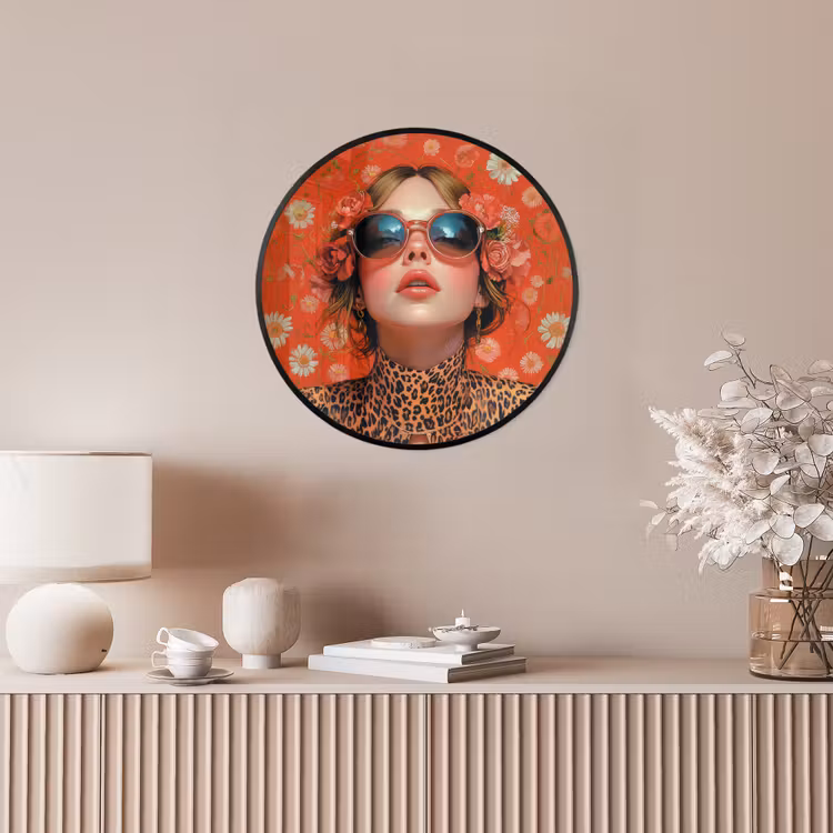 Vrouw - Kleurrijk - Dierenprint - Bloemen Fotolijst rond zonder passe partout klein -sfeer3