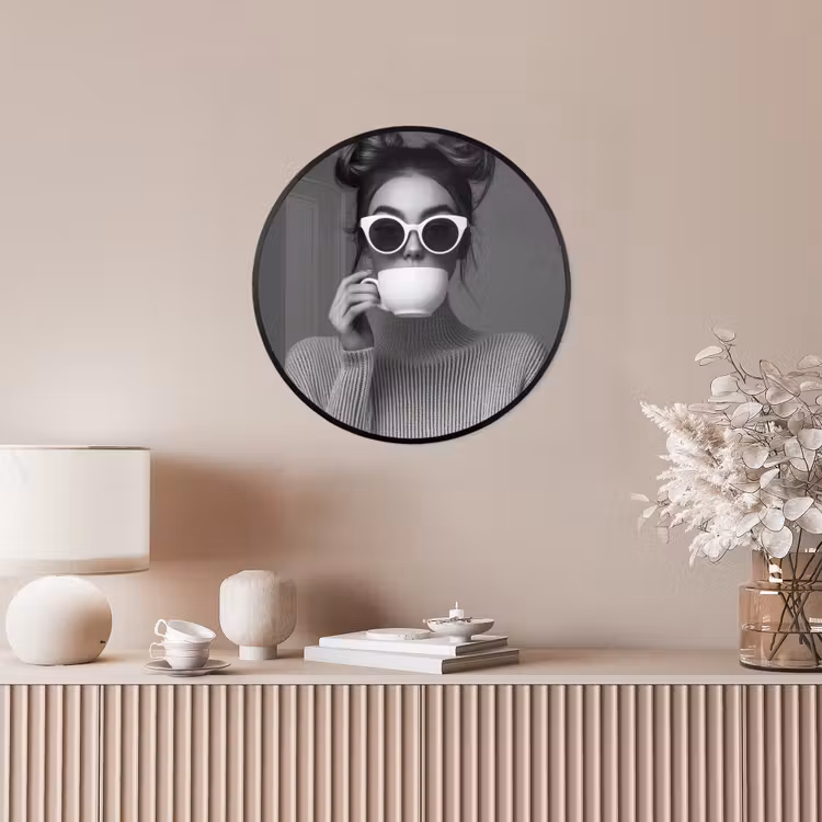 Vrouw - Koffie - Zwart - Wit Fotolijst rond zonder passe partout klein -sfeer3