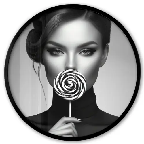 Vrouw - Lolly - Zwart Fotolijst rond zonder passe partout klein -3d