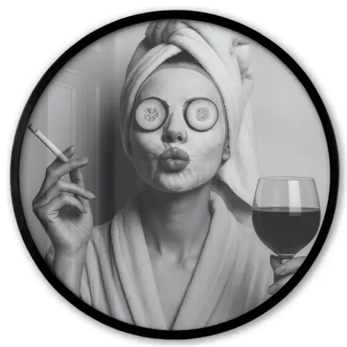 Vrouw - Masker - Wijn - Sigaret Fotolijst rond zonder passe partout klein -3d