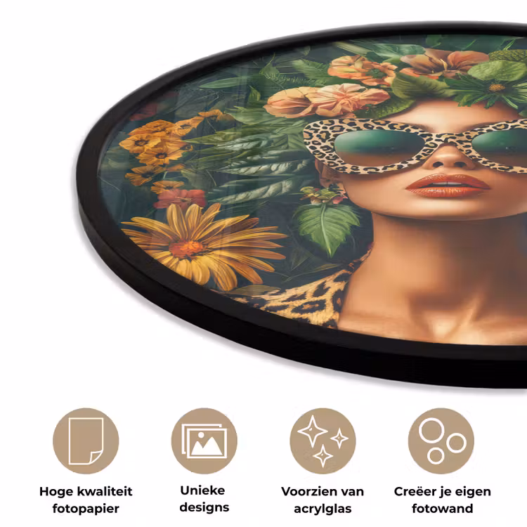 Vrouw - Panterprint - Jungle - Natuur - Luxe Fotolijst rond zonder passe partout klein -closeup_NL