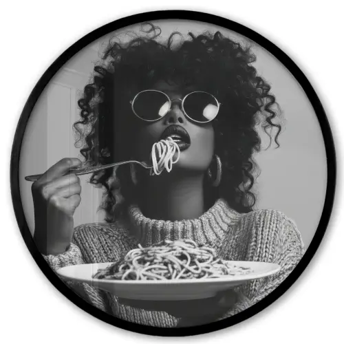 Vrouw - Pasta - Zwart - Wit Fotolijst rond zonder passe partout klein -3d