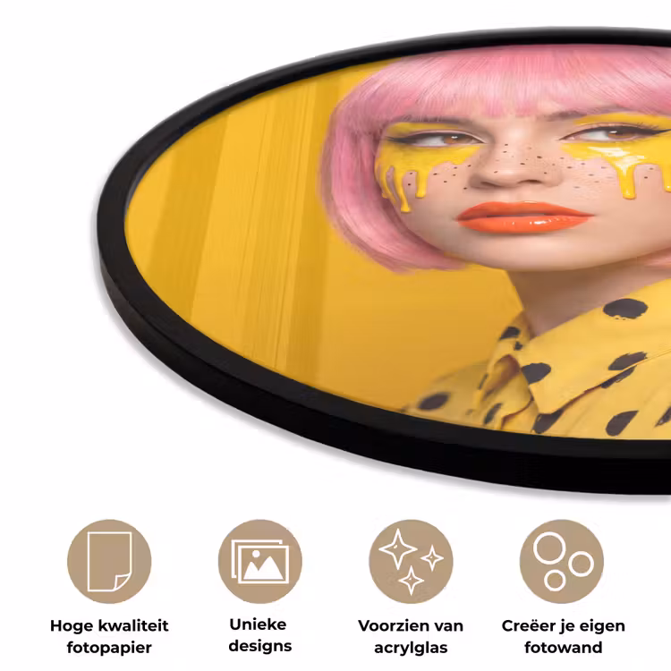 Vrouw - Portret - Abstract - Kleurrijk - Geel Fotolijst rond zonder passe partout klein -closeup_NL