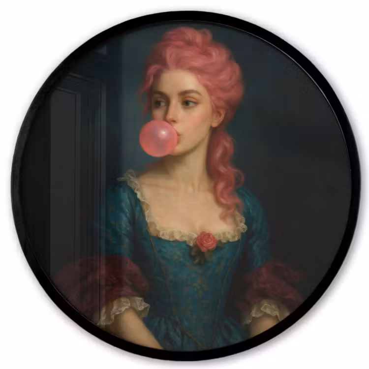 Vrouw - Portret - Kauwgombel Fotolijst rond zonder passe partout klein -3d