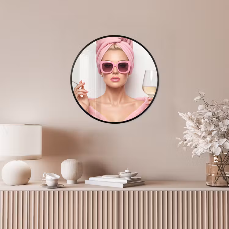 Vrouw - Roze - Wijn - Zonnebril Fotolijst rond zonder passe partout klein -sfeer3