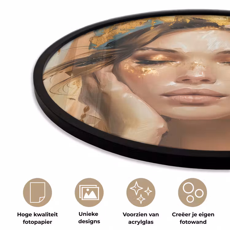 Vrouwen - Portret - Luxe - Goud Fotolijst rond zonder passe partout klein -closeup_NL