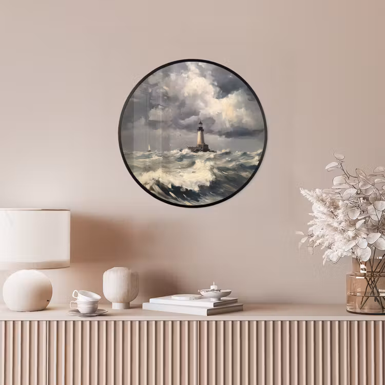 Vuurtoren - Golven - Storm Fotolijst rond zonder passe partout klein -sfeer3