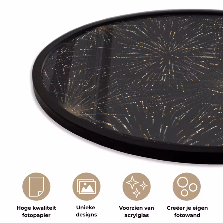 Vuurwerk - Patroon - Feestelijk - Goud - Zwart Fotolijst rond zonder passe partout klein 856 -closeup_NL