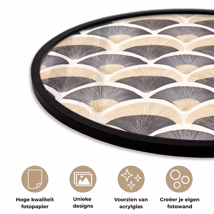 Waaier - Patroon - Zwart - Beige Fotolijst rond zonder passe partout klein 856 -closeup_NL
