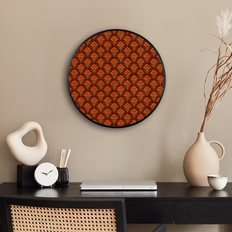 Waaiers - Art Deco - Botanisch - Roestbruin - Oranje Fotolijst rond zonder passe partout klein 856 -sfeer1