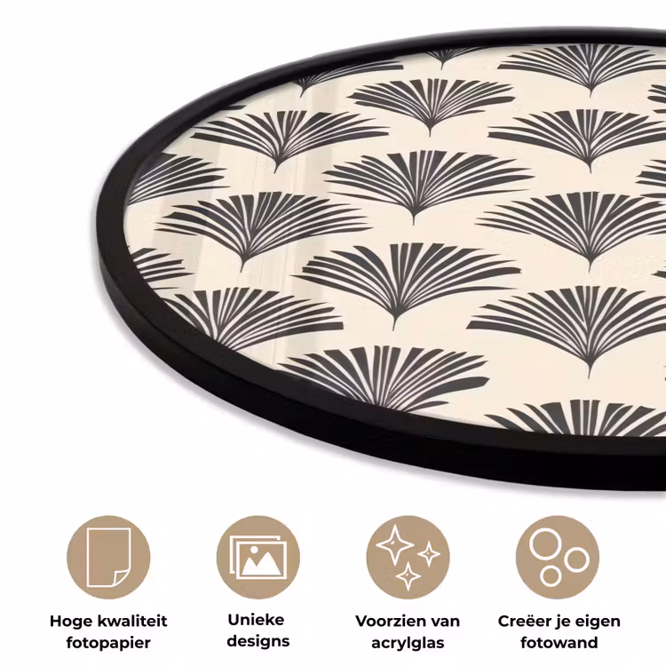 Waaiers - Botanisch - Zwart - Beige Fotolijst rond zonder passe partout klein 856 -closeup_NL