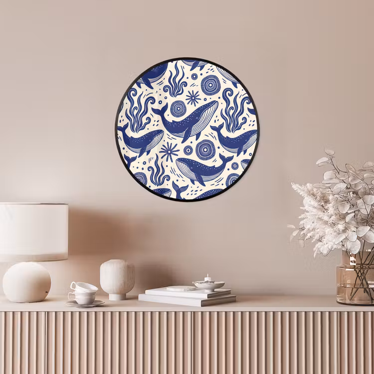 Walvis - Onderwater - Dieren - Abstract - Blauw Fotolijst rond zonder passe partout klein -sfeer3