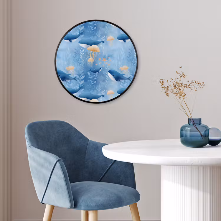 Walvissen - Oceaan - Blauw Fotolijst rond zonder passe partout klein 856 -sfeer2