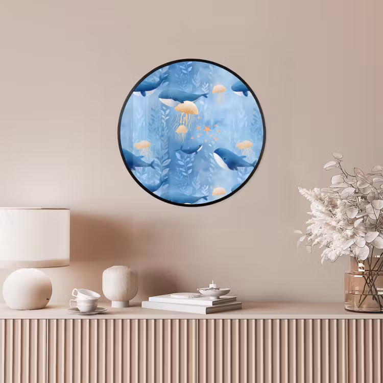 Walvissen - Oceaan - Blauw Fotolijst rond zonder passe partout klein 856 -sfeer3
