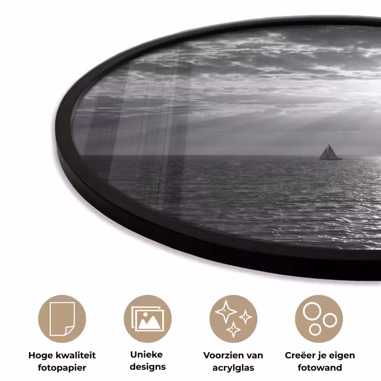 Water - Boot - Lucht - Natuur - Zwart-wit Fotolijst rond zonder passe partout klein -closeup_NL