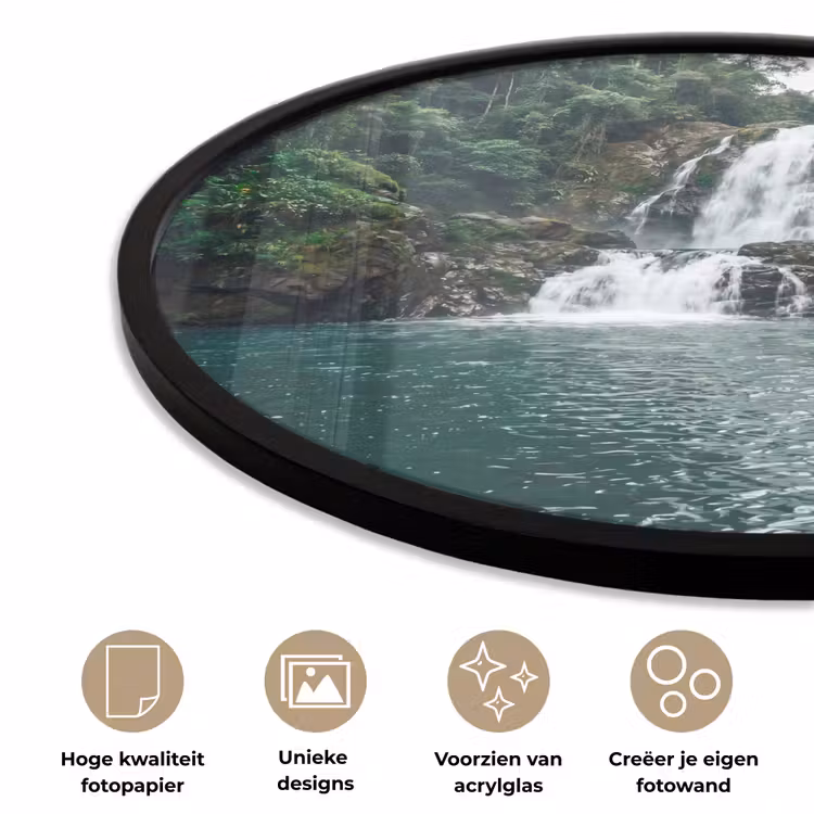 Waterfall - Forest - Nature - Greenkhgyguyg Fotolijst rond zonder passe partout klein -closeup_NL