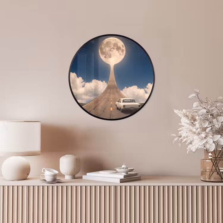 Ronde fotolijst - Weg - Maan - Nacht - Weg - Maan - Nacht Fotolijst rond zonder passe partout klein