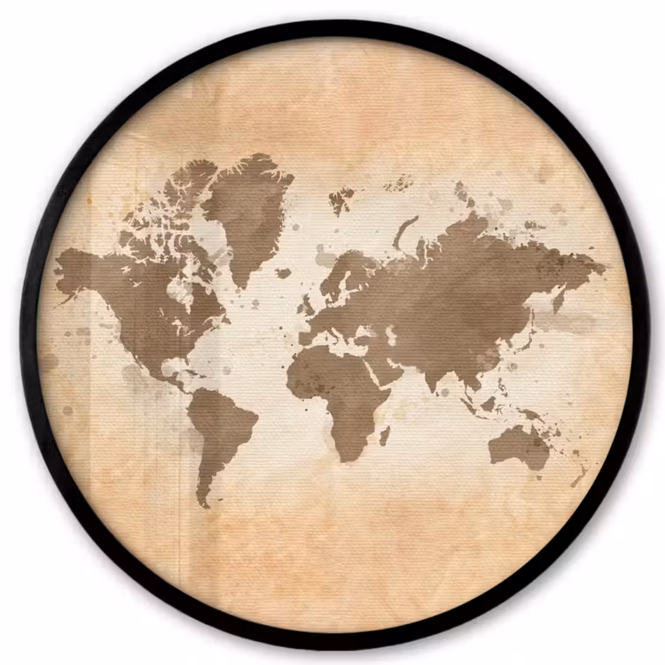 Wereldkaart - Beige - Bruin Fotolijst rond zonder passe partout klein -3d