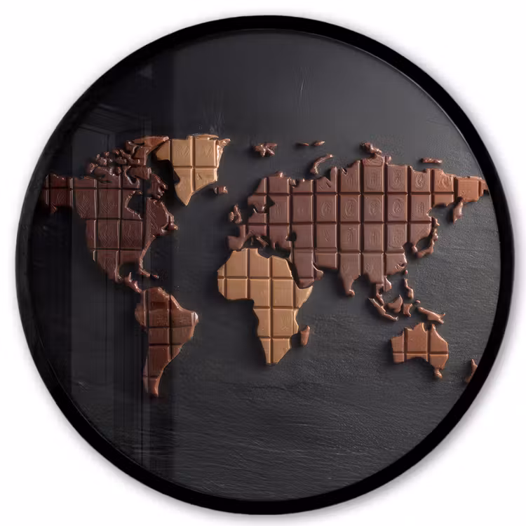 Wereldkaart - chocola - Smakelijke uitstraling Fotolijst rond zonder passe partout klein -3d