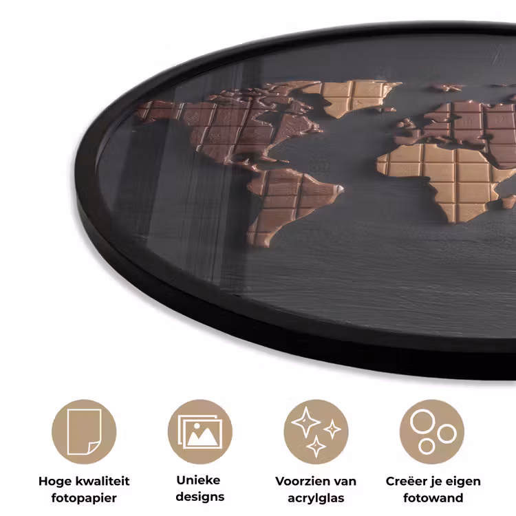 Wereldkaart - chocola - Smakelijke uitstraling Fotolijst rond zonder passe partout klein -closeup_NL