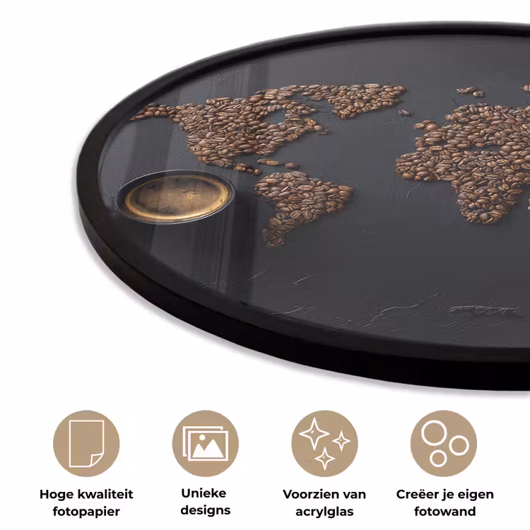 Wereldkaart - Espresso - Zwart Fotolijst rond zonder passe partout klein -closeup_NL